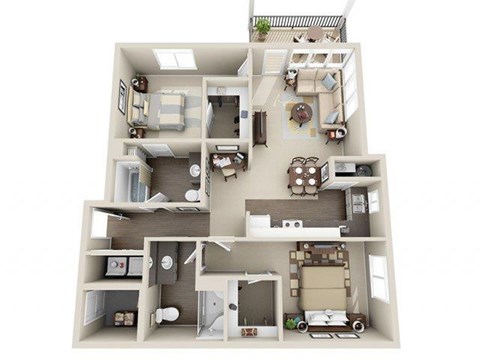 Floor plan for 2 beds, 2 baths, 1027 sqft
